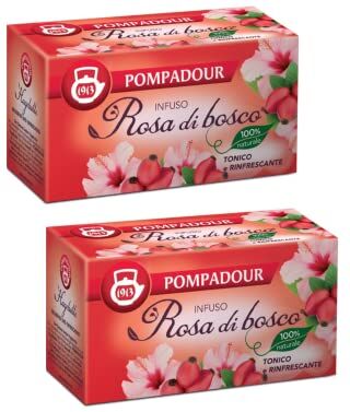 Generico Pompadour Tè 1913   Infuso Rosa di Bosco con Ibisco Tonico e Rinfrescante   Tisana Rosa Canina & Ibisco 2 x 20 Bustine di Tè (70 Gr)