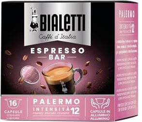 Bialetti Caffè d'Italia, Box 16 Capsule, Palermo, Intensità 12, Compatibili con Macchine  sistema chiuso, 100% Alluminio