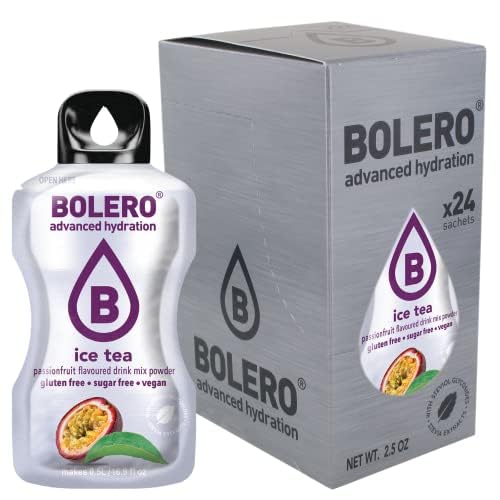 Bolero Drink 24 Bustine 3 gr grammi Sticks Frutta Preparato Polvere Solubile Per Bevanda Fresca in Acqua Prodotto, 72 grammi dolcificato alla stevia (Ice Tea Passion fruit)