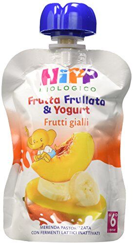 HiPP Frutta Frullata con Yogurt Bio, Cremosa Purea per Bambini al Gusto Frutti Gialli, Senza Zuccheri Aggiunti, 6 Confezioni da 90 gr