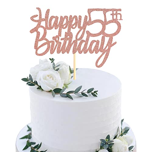 Sumerk Topper per torta per 55° compleanno, con glitter oro rosa, per decorazioni per feste di compleanno, anniversario, confezione da 1
