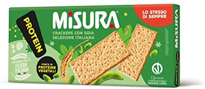 Misura Protein Crackers con Soia Fonte di Proteine Vegetali, Farina da Filiera Italiana, Confezione esterna in Carta Certificata FSC, Confezione con 11 Porzioni