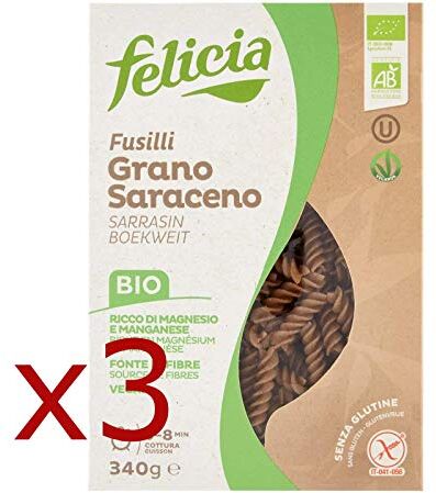 felicia 3x  FUSILLI PASTA CON FARINA DI GRANO SARACENO BIO SENZA GLUTINE VEGANA