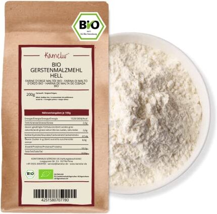 Kamelur Malto BIO Per Pane E Panini Farina Di Malto D'Orzo Enzimaticamente Attiva E Senza Additivi Malto D'Orzo Leggero, Confezione Biodegradabile 200 Grammi