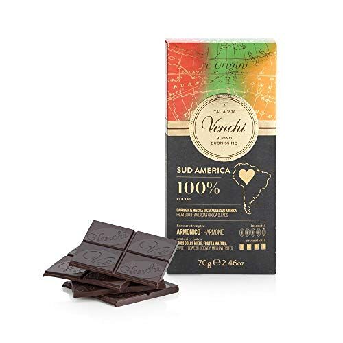Venchi Tavoletta Sud America 100%, 70g Cioccolato Extra Fondente 100% dal Gusto Aromatico Vegano Senza Glutine