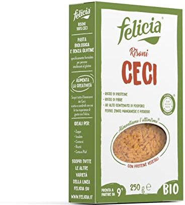 felicia , Risoni di Ceci Bio, Pasta Biologica Ricca di Proteine, di Fibre e Sali Minerali, Alto Contenuto di Fosforo, Ferro e Zinco, Senza Glutine, Vegan, Confezione da 250 g