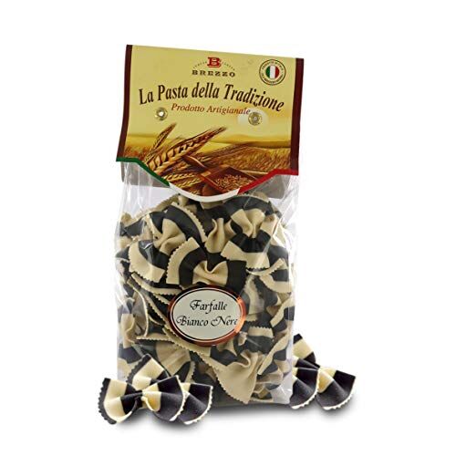 Brezzo 12 Confezioni Di Farfalle Bianco-Nere, Pasta Artigianale Di Grano Duro Colorata, Singola Confezione: 250 Grammi, Tot. 3 Kg