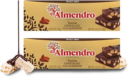 Brezzo Stecca Di Torrone Spagnolo Al Cioccolato E Mandorle, Torrone Di Alicante, Versione Gusto Cioccolato, Duro, 100 Grammi (confezione da 2 pezzi)