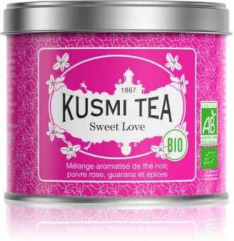 KUSMI TEA Sweet Love Bio Tè nero aromatizzato, pepe rosa, guaranà e spezie Lattina di tè in metallo da 100 g