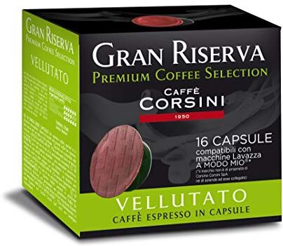 Caffè Corsini Gran Riserva Vellutato, Miscela di Caffè Espresso in Capsule Compatibili Lavazza A Modo Mio il Caffè Espresso Italiano Cremoso, Fresco e Rotondo, 6 Confezioni da 16 capsule