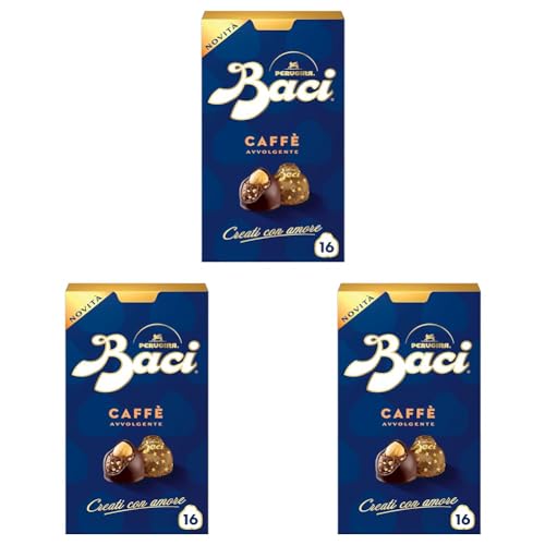 Perugina BACI  Caffè Cioccolatini Fondenti ripieni al Gianduia, Scatola 200g (Confezione da 3)