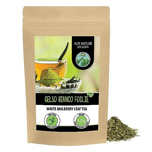 Alpi Nature Tè in foglie di gelso (125g), tagliato, essiccato delicatamente, puro al 100% e naturale per la preparazione del tè, tisana