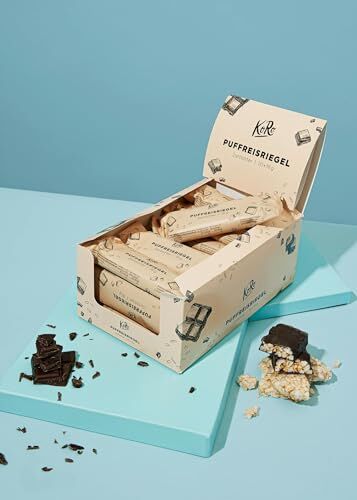 KoRo Barretta di riso soffiato al cioccolato fondente 20 x 18 g Ricoperta di cioccolato fondente Vegan Pratico spuntino tra un pasto e l'altro