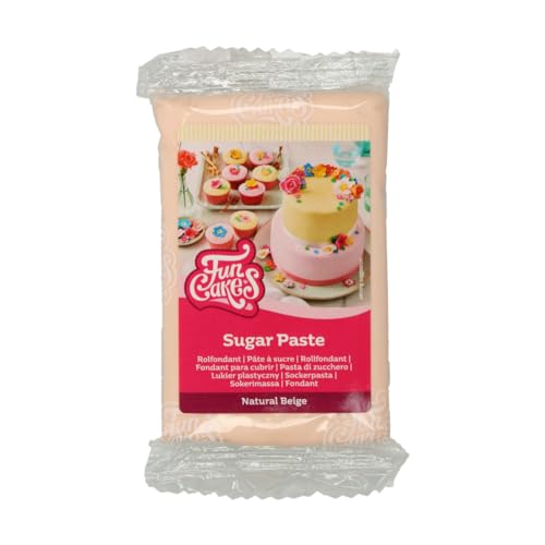 FunCakes Pasta di Zucchero Natural Beige: facile da usare, liscia, flessibile, morbida e pieghevole, perfetta per decorare torte, halal, kosher e senza glutine. 250 gr