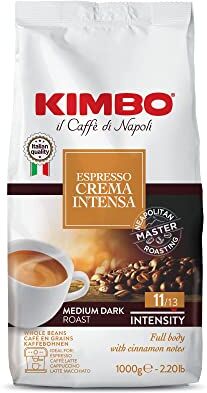 Kimbo Chicchi di Caffè Interi Crema Intensa, Tostatura Media, Busta da 1kg