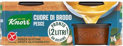 Knorr Cuore di Brodo Pesce, Brodo Pronto con Ingredienti Naturali e Verdure da Agricoltura Sostenibile, Senza Glutine e Basso Contenuto di Grassi, 4 Vaschette da 28g