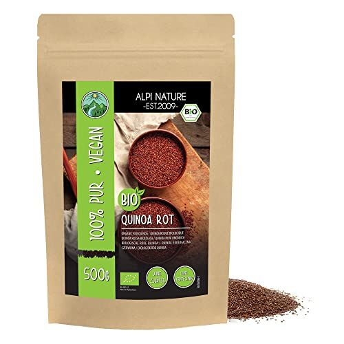 Alpi Nature Quinoa rossa biologica (500g), quinoa biologica rossa da agricoltura biologica certificata, senza glutine, senza lattosio, testata in laboratorio, vegan, 100% naturale senza additivi