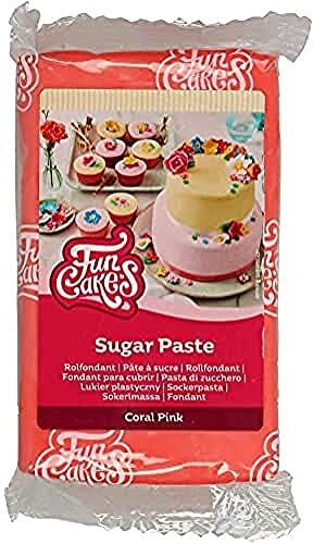 FunCakes Pasta di Zucchero Coral Pink: facile da usare, liscia, flessibile, morbida e pieghevole, perfetta per decorare torte, halal, kosher e senza glutine. 250 gr