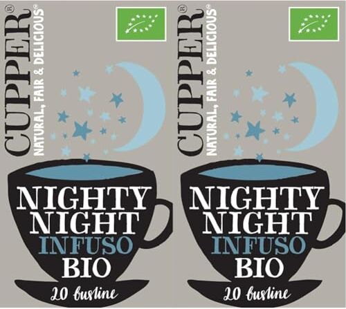 CUPPER Nighty Night Infuso Biologico con Cannella, Camomilla e Melissa, Tisana con Ingredienti Naturali, Gusto Avvolgente, Filtri 100% Biodegradabili, Confezione da 40 Bustine