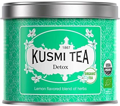 KUSMI TEA Detox Bio Tè verde biologico Disintossicazione, tè matè e miscele di erbe aromatizzate al limone Lattina di metallo da 100 g Circa 40 tazze