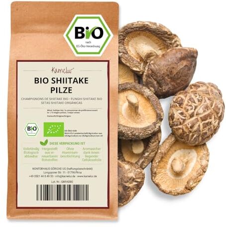 Kamelur 100g di funghi Shiitake BIO essiccati a fette funghi secchi senza additivi, cibo asiatico funghi secchi BIO in confezione biodegradabile