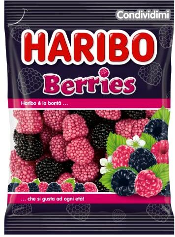 HARIBO Berries, Caramelle Gommose, Gusto Frutta (More e Lamponi), Ideali per Feste e Dolci Momenti di Relax 175gr