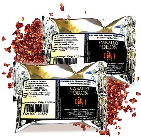 Generic Fiocchi di peperoni affumicati, 2 x 100 g, varietà: nobile e piccante   spezie, rosso, dolce, in polvere, affumicato, dalla Spagna La Vera, set regalo premium   Espana Gourmet