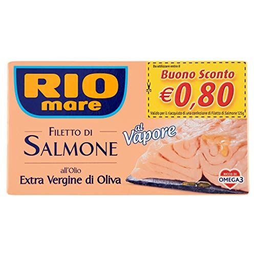 Rio Filetto di Salmone con Olio Extravergine di Oliva, Cotto al Vapore, Ricco di Omega 3, 1 Lattina da 125g