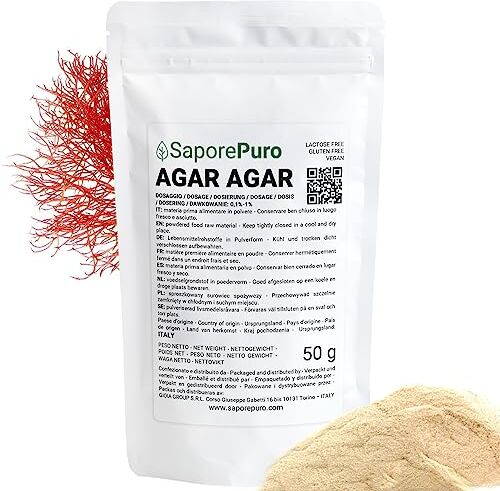 SaporePuro AGAR AGAR in polvere 50 gr / 500 gr / 1000 gr ideale per cucina molecolare, addensare dolci e gelati