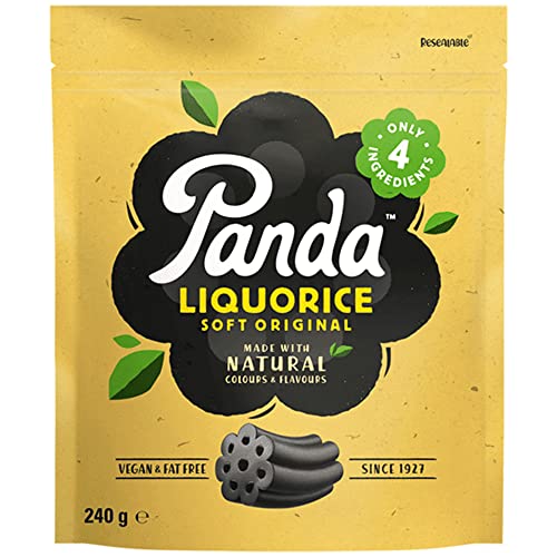 Panda ®   Natural Original Liquorice caramelle morbide    Pura Liquirizia Dolce preparata con solo quattro ingredienti naturali   Vegan & Fat Free   240 Gr