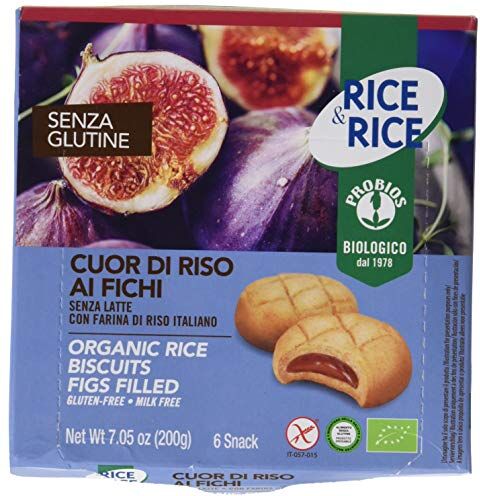 Probios Cuor di Riso ai Fichi senza Latte Confezione da 6 Snacks [200 gr] [confezione da 5], Senza glutine