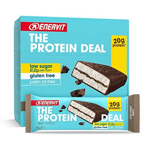 Enervit , The Protein Deal Coconut Party, 12 Barrette da 55g, 20 Grammi Cocco e Cioccolato Fondente, Snack Proteici Senza Glutine, Low Sugar