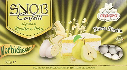 CRISPO Confetti SNOB Mandorla Tostata Ricoperta di Cioccolato Bianco, Gusto Ricotta e Pera, 500 g