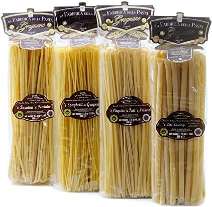 La Fabbrica della Pasta di Gragnano Set Pasta Lunga di Gragnano IGP Bucatini, Linguine, Spaghetti, Ziti 500gr x 4