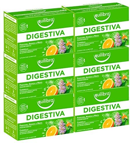 Equilibra 6x  Tisana Digestiva ad Azione Lenitiva con Anice Camomilla Finocchio Menta e Liquirizia per Favorire la Digestione 6 Confezioni da 15 Filtri