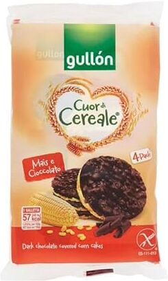 Generico Gullon Cuor di Cereale, Gallette di Mais e cioccolato fondente 100 gr, 4 pacchi da 4 porzioni ciascuna. Tot 400 gr