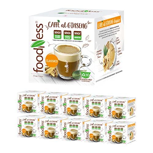 Foodness 10 Box da 10 Capsule di Ginseng, Capsule Compatibili con Sistema Lavazza A Modo Mio, Solubile per Caffè con Estratto di Ginseng, Senza Glutine, Additivi, Lattosio e Zuccheri Aggiunti