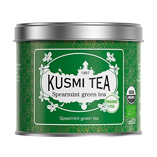 KUSMI TEA Tè verde con menta BIO Da gustare caldo o come tè freddo Dissetante tradizionale Foglie di menta vera Lattina di metallo da 100 g Circa 40 tazze