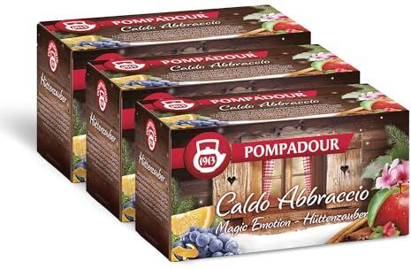 Pompadour , Infuso Caldo Abbraccio, 60 Filtri (3 Confezioni da 20 Filtri), al Gusto di Arancia e Uvetta al Rhum, Ideale per le Fredde Sere d'Inverno, Senza Lattosio, Glutine e Allergeni, Vegan