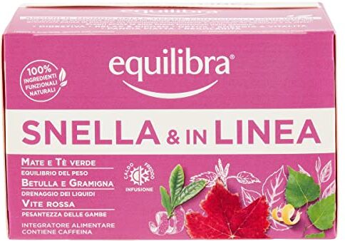 Equilibra Integratori Alimentari Tisane, Tisana Snella e In Linea, 100% Ingredienti Funzionali per l'Equilibrio del Peso Corporeo, a Base di Mate e Tè Verde, Materiali 100% Riciclabili, 15 Filtri