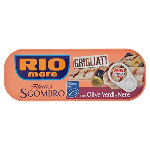 Rio Filetti Di Sgombro Grigliati Con Olive Verdi E Nere, Ricco Di Omega 3 7 pezzi da 120 g [840 g]