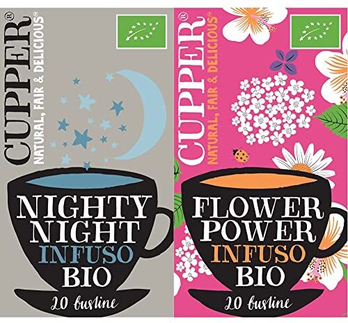 CUPPER Nighty Night Infuso Biologico con Cannella, Camomilla e Melissa, Tisana Rilassante con Ingredienti Naturali & Flower Power Infuso Biologico con Fiori di Sambuco, Camomilla e Ibisco