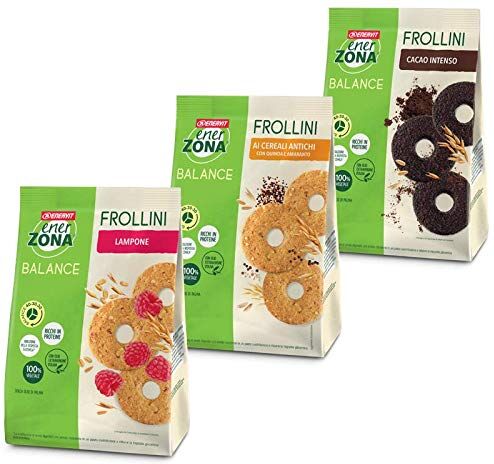 Enerzona Frollini Balance Variety Pack ● 9 Buste da 250g ● 3 Cioccolato Fondente + 3 Cereali Antichi + 3 Lampone