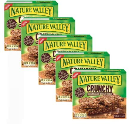 Generico Nature Valley®   Barrette Fiocchi d'Avena Integrale e Cioccolato Fondente Senza Coloranti e Conservanti e Senza Lattosio Adatte ai Vegetariani 5 x 210 Gram (5 x 10 barrette)