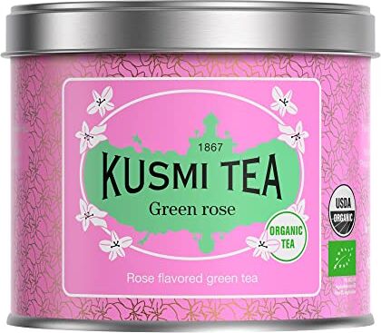 KUSMI TEA Tè verde biologico, aroma di rosa Lattina di metallo da 100 g Circa 40 tazze