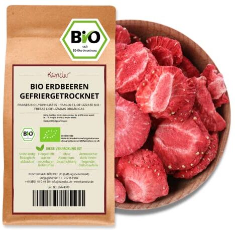 Kamelur Fragole BIO Liofilizzate A Fette Croccanti Chips Alla Frutta A Base Di Fragole Bio, Senza Additivi E In Confezione Biodegradabile 125 G (1 Confezione)