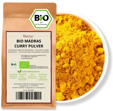 Kamelur 250g di BIO Madras Curry Powder mild polvere di curry caldo alla frutta prodotta con le migliori spezie BIO in confezione biodegradabile