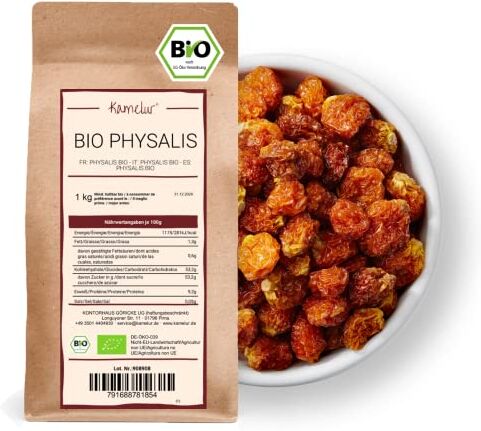 Kamelur BIO Physalis Essiccato Frutta Secca Maturata Al Sole, Della Migliore Qualità Biologica, Senza Solfiti E Senza Zuccheri Aggiunti 1 Kg (Confezione Da 1)