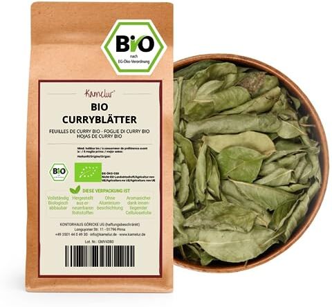 Kamelur Foglie Di Curry BIO Essiccate E Intere Da Collezione Selvatica, Curry Leaves Senza Additivi Confezione Biodegradabile 250 G (Confezione Di 1)