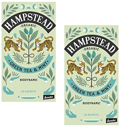 Generico Hampstead Tea   Tè Verde Biologico e Biodinamico con Menta   Mint Green Tea Bags   Tè Verde & Menta 2 x 20 Bustine di Tè (80 Gr)